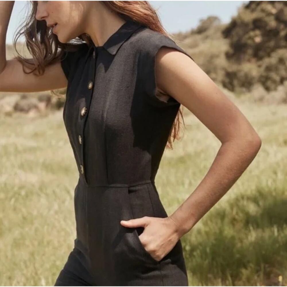 Christy Dawn Phoebe Jumper Noir Linen Black Jumpsuit Womens Small - Picture 2 of 16